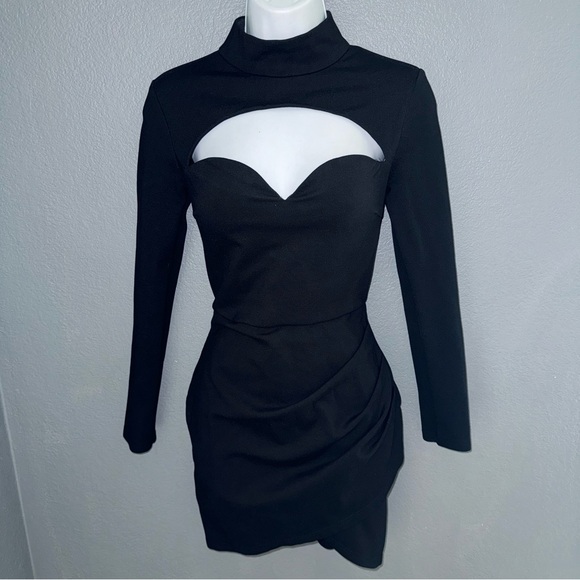 Tiger Mist Sexy Little Black Cut Out Sweetheart Party Long Sleeve Dress Medium - Picture 5 of 8